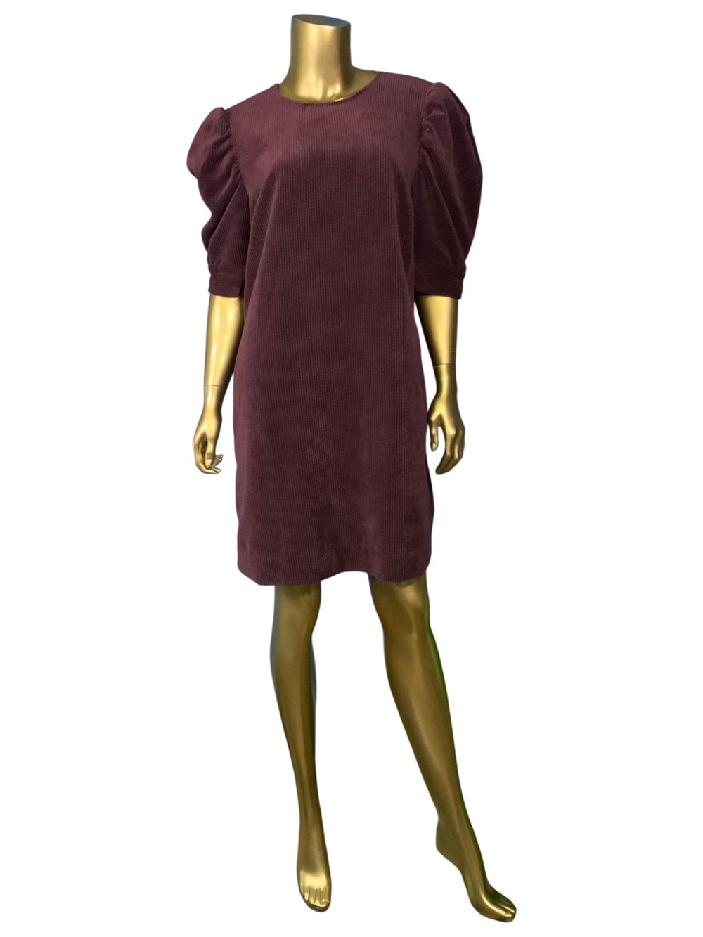 Who What Wear Dark Purple Puff-Sleeve Corduroy Mini Dress